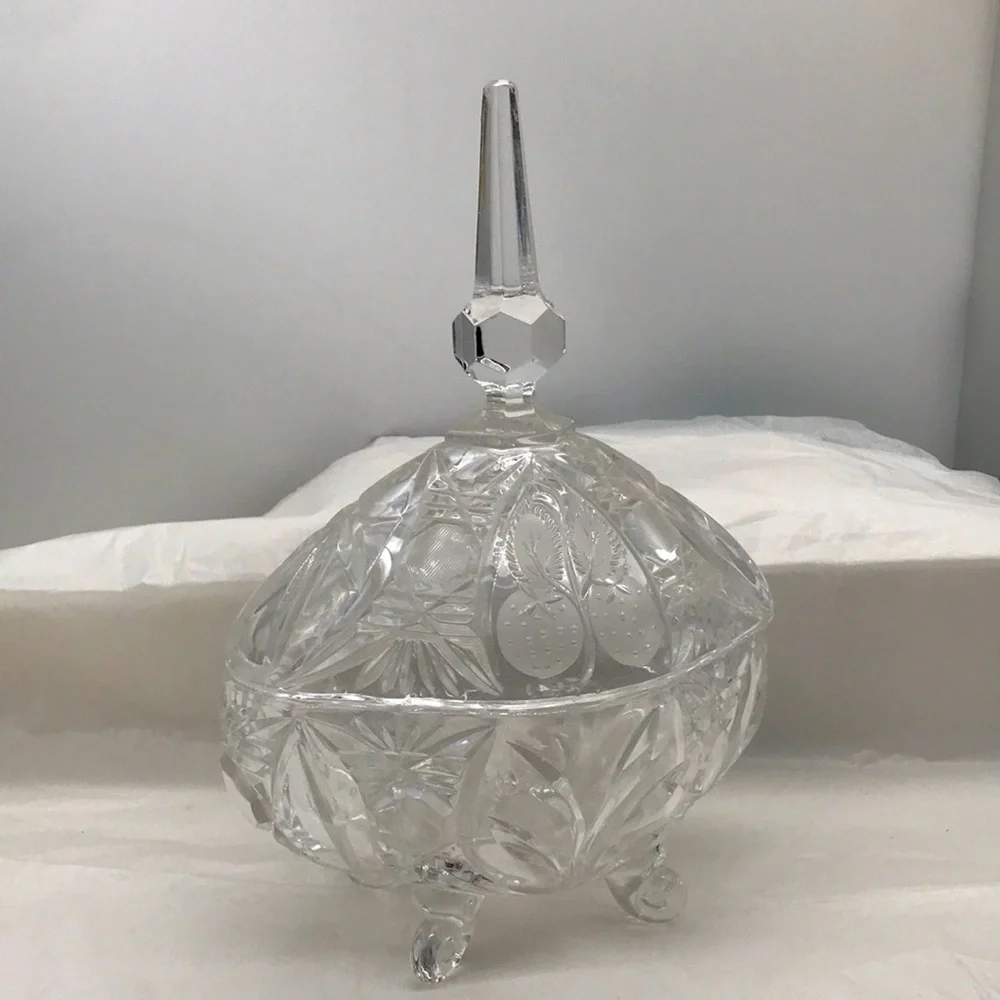 Vintage Cut Glass, Crystal Clear, Candy Footed Bowl With Lid - Picture 1 of 9